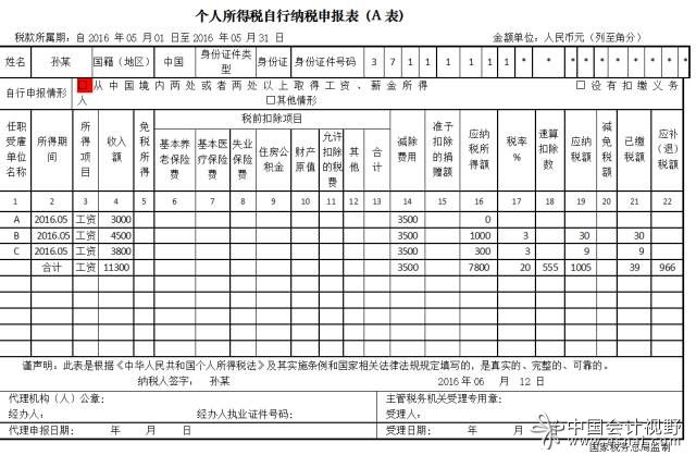 个人所得税申报表